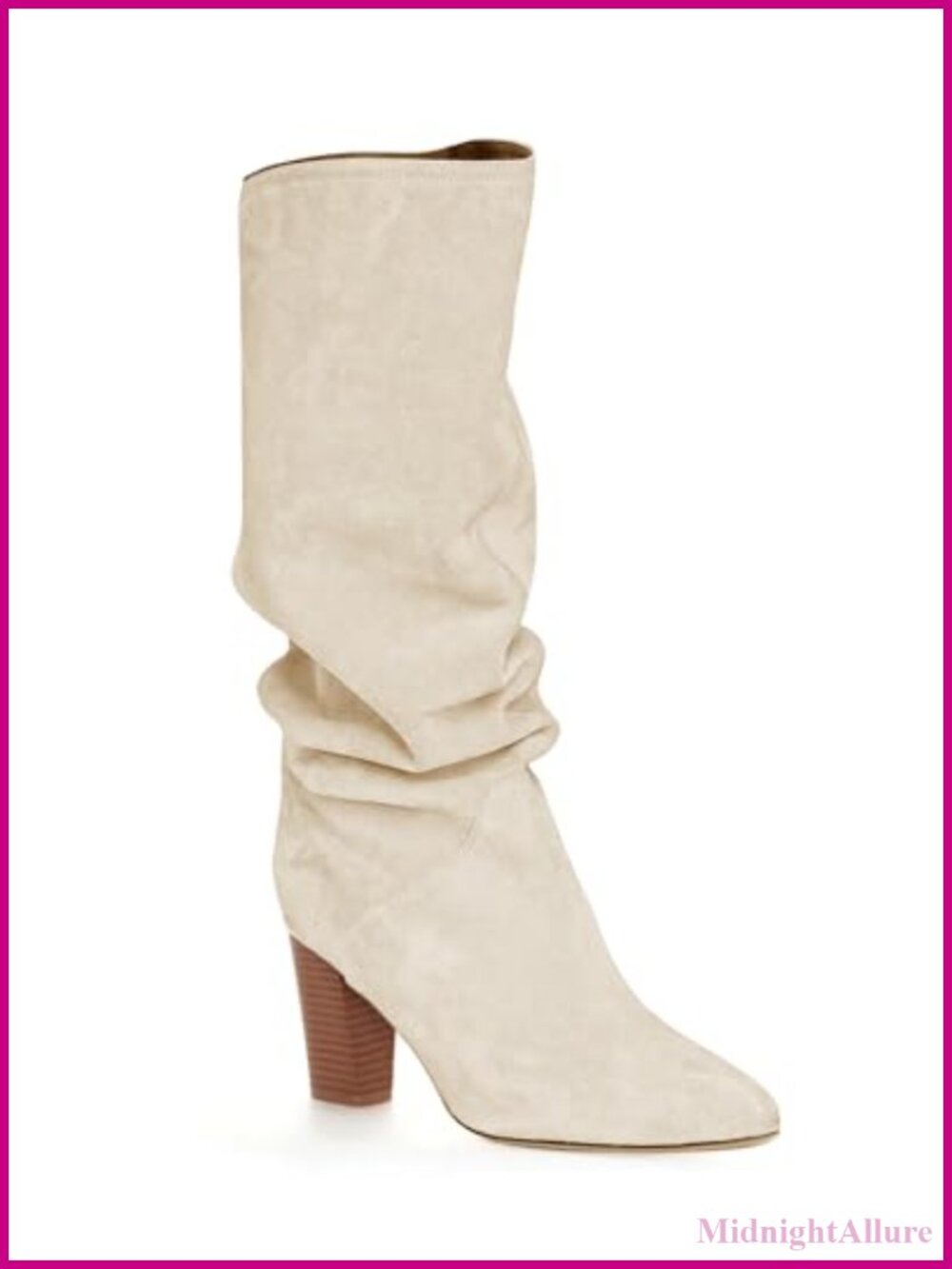 Womens Slouchy Knee High Boots Wide Calf Kitten Heel Pointed Toe Pull On Faux